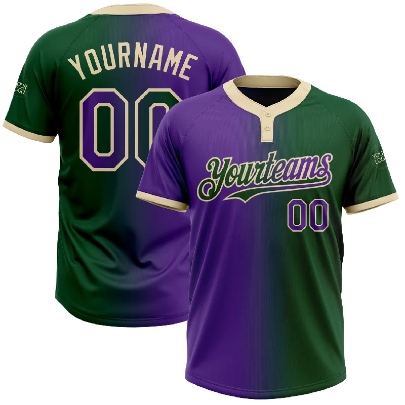 Trendy Softball Jersey for Sports Fashionistas-Custom Green Purple-Cream Gradient Fashion Two-Button Unisex Softball Jersey