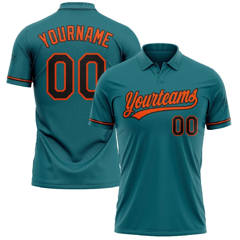 Golf Polo Shirt with Soft Cotton and Polyester Blend-Custom Teal Black-Orange Performance Vapor Golf Polo Shirt