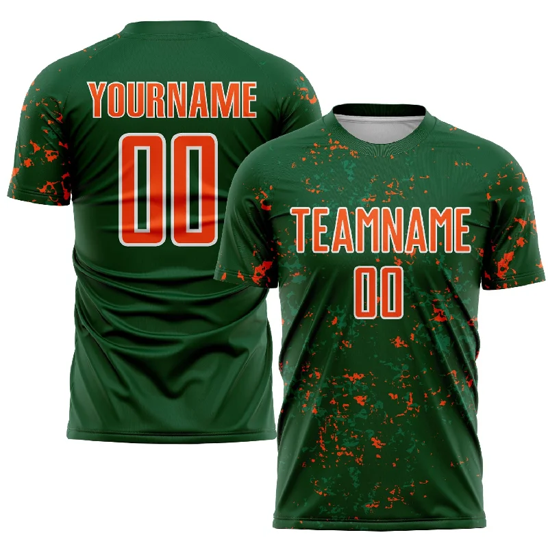 Football Jersey with Reflective Detailing for Visibility-Custom Green Orange-Kelly Green Abstract Fragment Art Sublimation Soccer Uniform Jersey