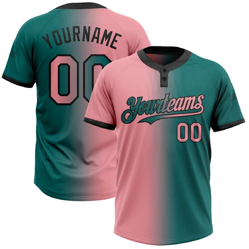 Softball Jersey with Comfortable Fit for Game Days-Custom Teal Medium Pink-Black Gradient Fashion Two-Button Unisex Softball Jersey