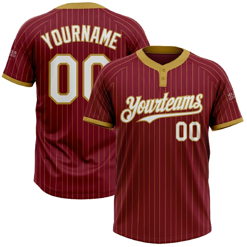 Stylish Softball Jersey with Color Block Design-Custom Crimson Old Gold Pinstripe White Two-Button Unisex Softball Jersey