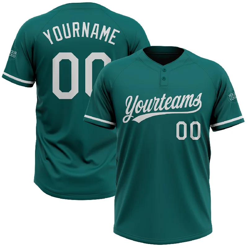 Custom Softball Jersey with Team and Player Name-Custom Teal White Two-Button Unisex Softball Jersey