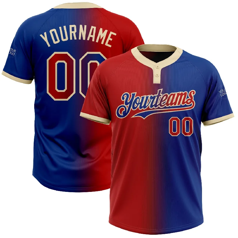 Custom Softball Jersey with Team and Player Name-Custom Royal Red-Cream Gradient Fashion Two-Button Unisex Softball Jersey