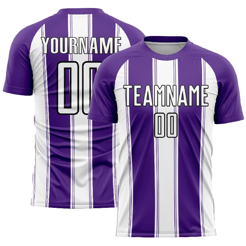 Football Jersey with Team Number for Customization-Custom Purple White-Black Line Sublimation Soccer Uniform Jersey