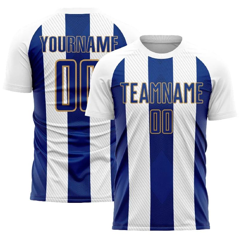 Football Jersey with Team Logo for Fans-Custom White Royal-Old Gold Line Sublimation Soccer Uniform Jersey