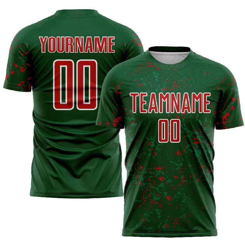 Stylish Football Jersey with Bold Patterns and Colors-Custom Green Red-Kelly Green Abstract Fragment Art Sublimation Soccer Uniform Jersey