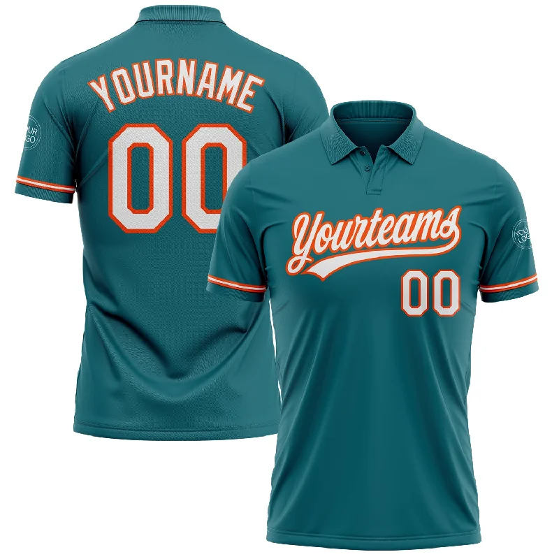 Classic Polo Shirt for Golfers with Logo Options-Custom Teal White-Orange Performance Vapor Golf Polo Shirt