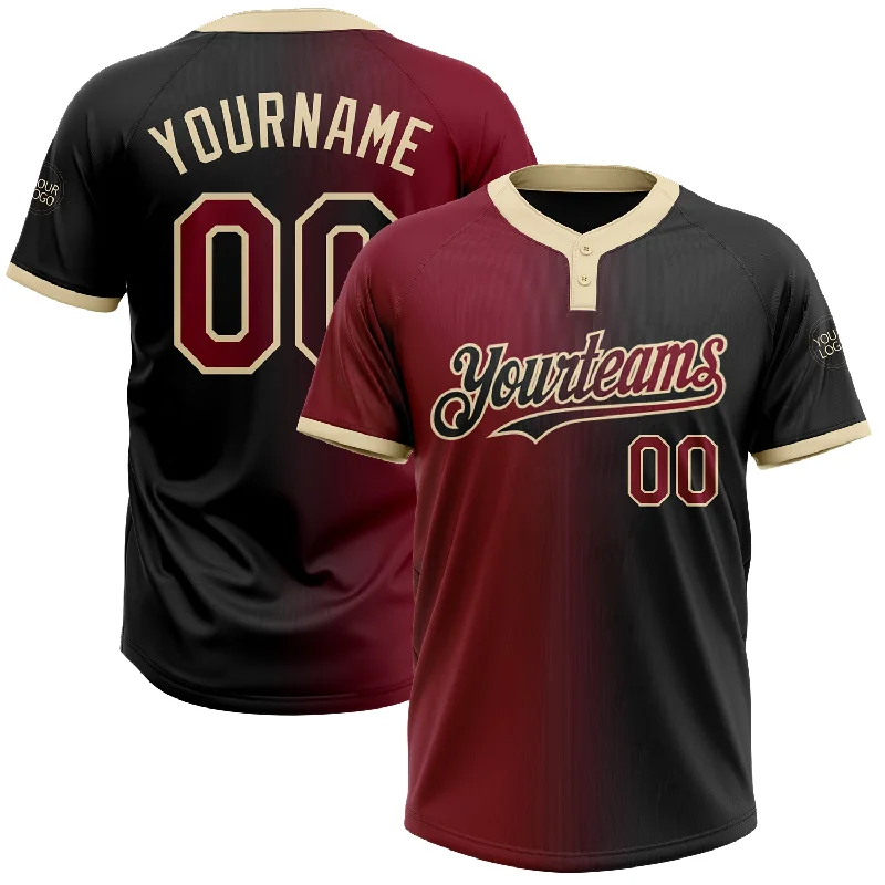 Softball Jersey for Casual Sports Fans-Custom Black Crimson-City Cream Gradient Fashion Two-Button Unisex Softball Jersey