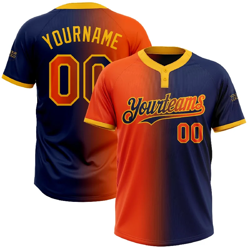 Softball Jersey with Number and Name for Customization-Custom Navy Orange-Gold Gradient Fashion Two-Button Unisex Softball Jersey