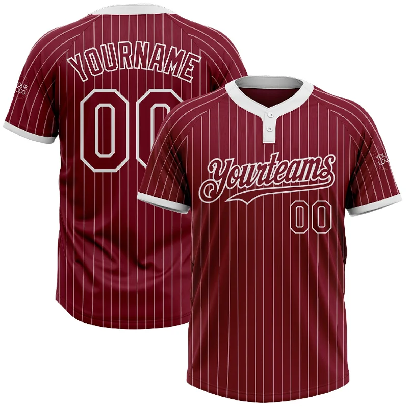 Street Style Softball Jersey for Trendy Looks-Custom Crimson White Pinstripe White Two-Button Unisex Softball Jersey