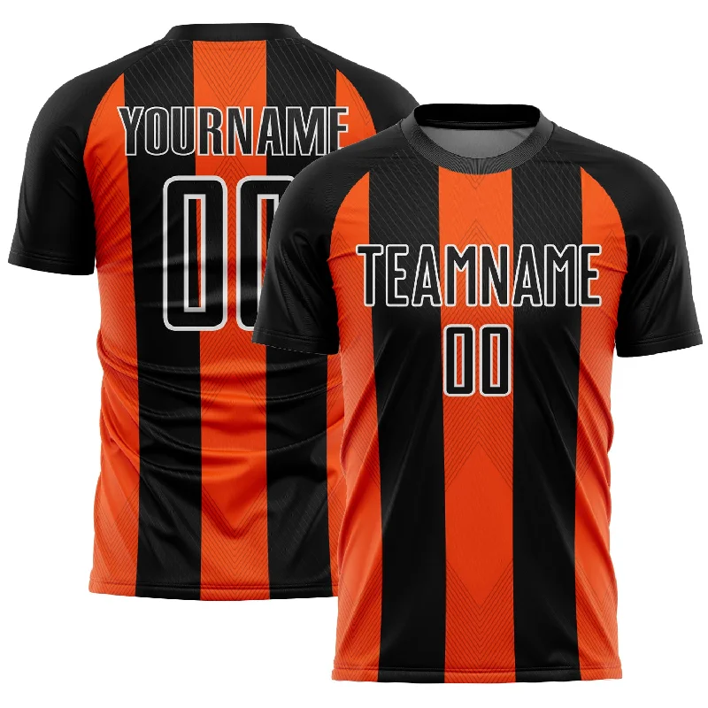 Football Jersey for Casual Sports Fans-Custom Black Orange-White Line Sublimation Soccer Uniform Jersey