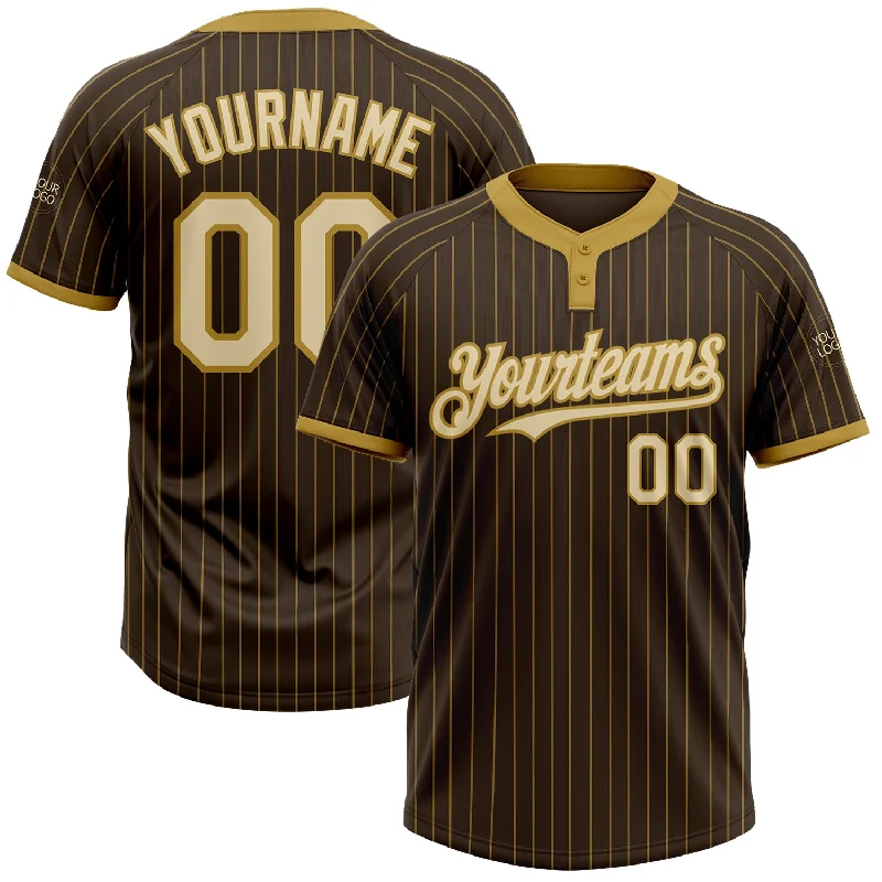 High-Quality Softball Jersey for Ultimate Comfort-Custom Brown Old Gold Pinstripe Cream Two-Button Unisex Softball Jersey