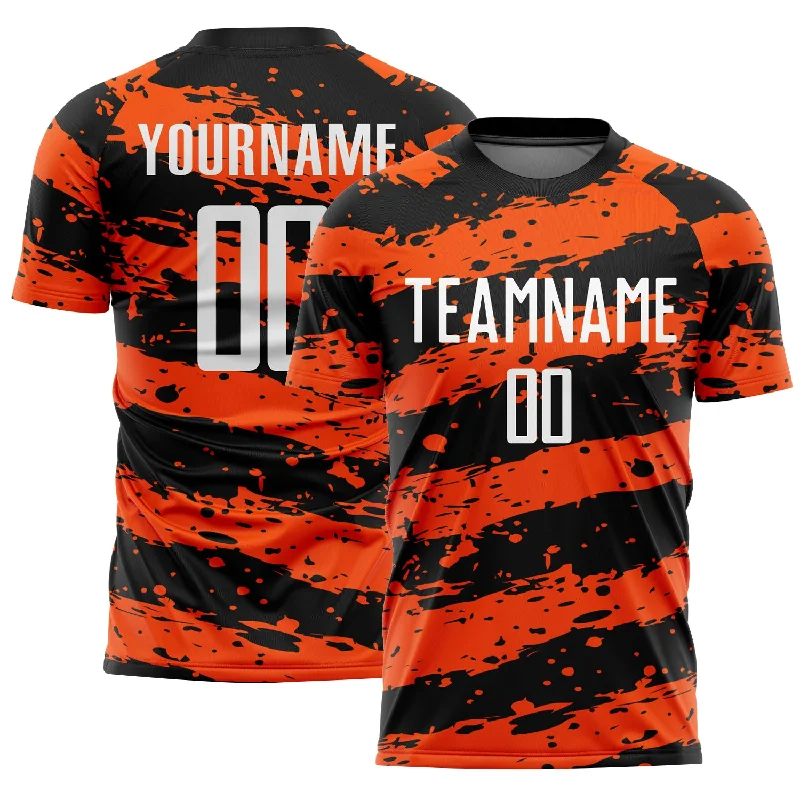 Durable Football Jersey for Outdoor Play-Custom Black White-Orange Splash Sublimation Soccer Uniform Jersey