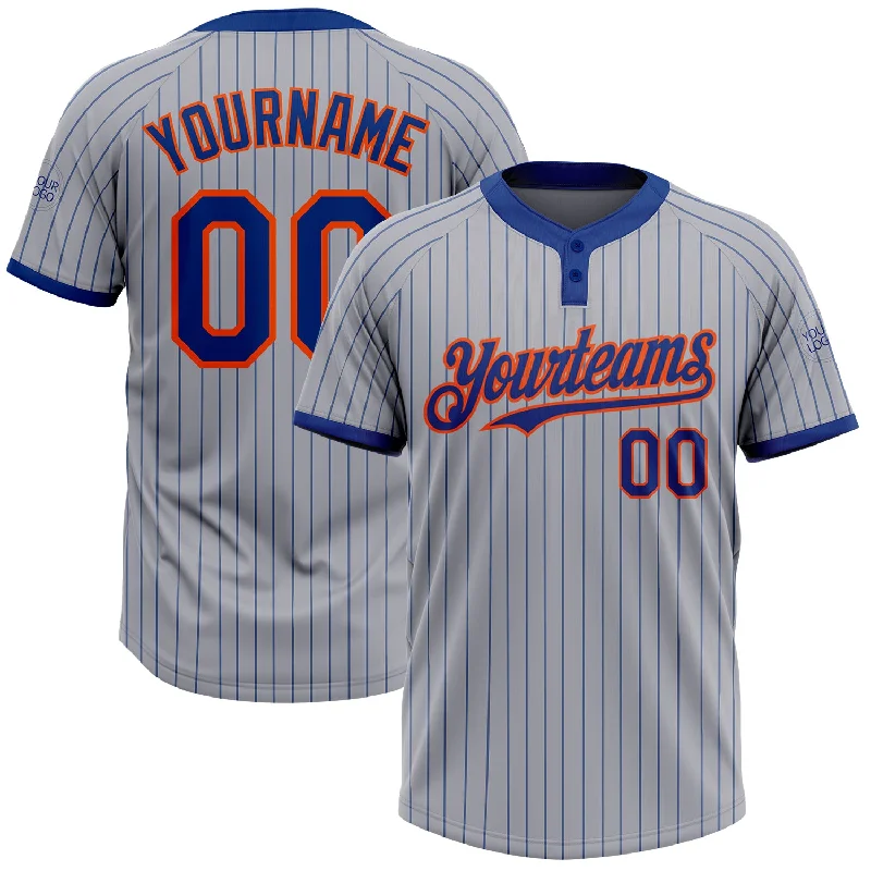 Softball Jersey with Comfortable Fit for Game Days-Custom Gray Royal Pinstripe Orange Two-Button Unisex Softball Jersey