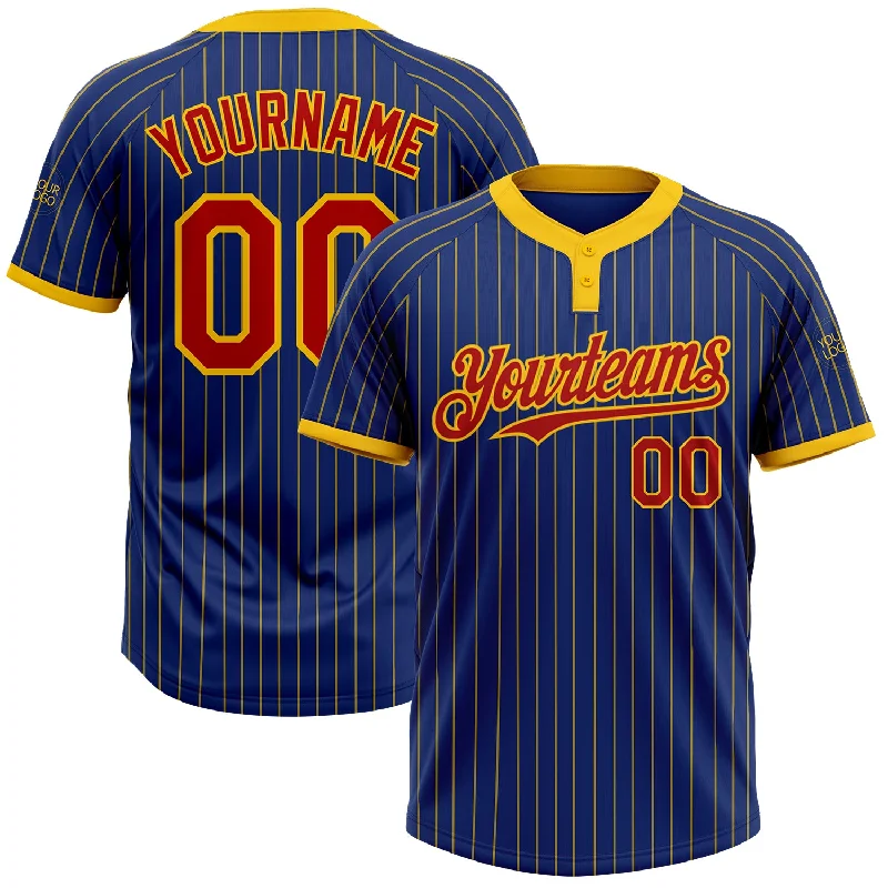 Premium Softball Jersey for International Teams-Custom Royal Yellow Pinstripe Red Two-Button Unisex Softball Jersey