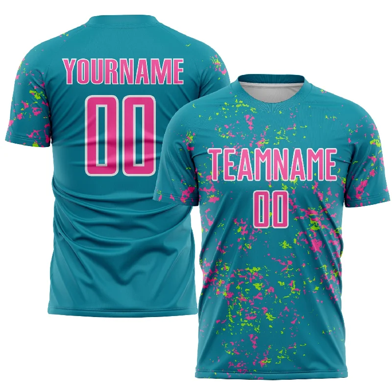 Official NFL Football Jersey for Fans-Custom Teal Pink-Neon Green Abstract Fragment Art Sublimation Soccer Uniform Jersey