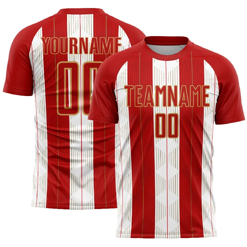 Football Jersey for Streetwear and Casual Looks-Custom Red Old Gold-White Line Sublimation Soccer Uniform Jersey