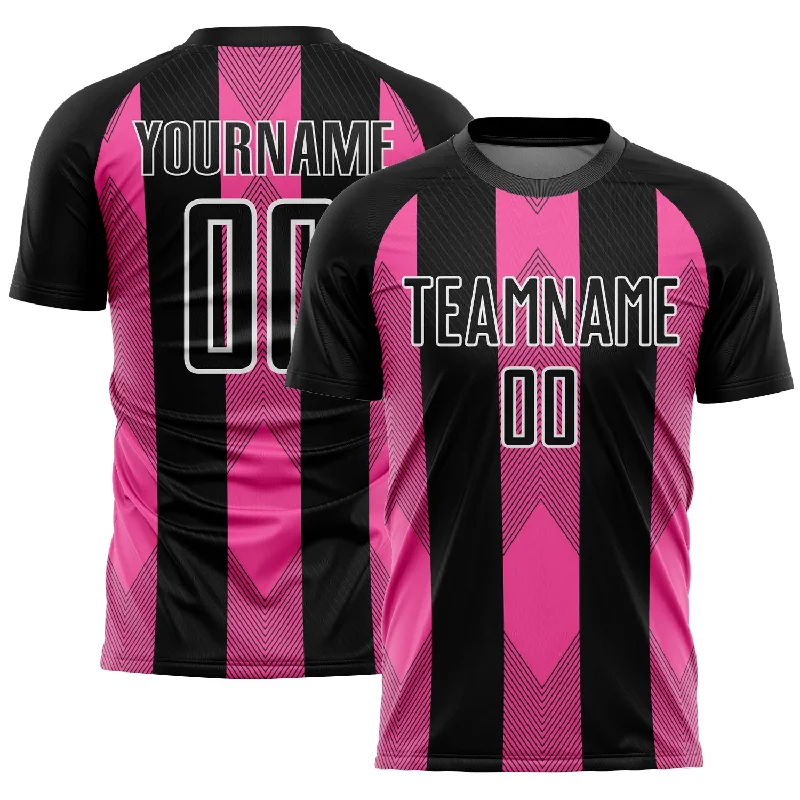 Breathable Football Jersey for Active Play-Custom Black Pink-White Line Sublimation Soccer Uniform Jersey