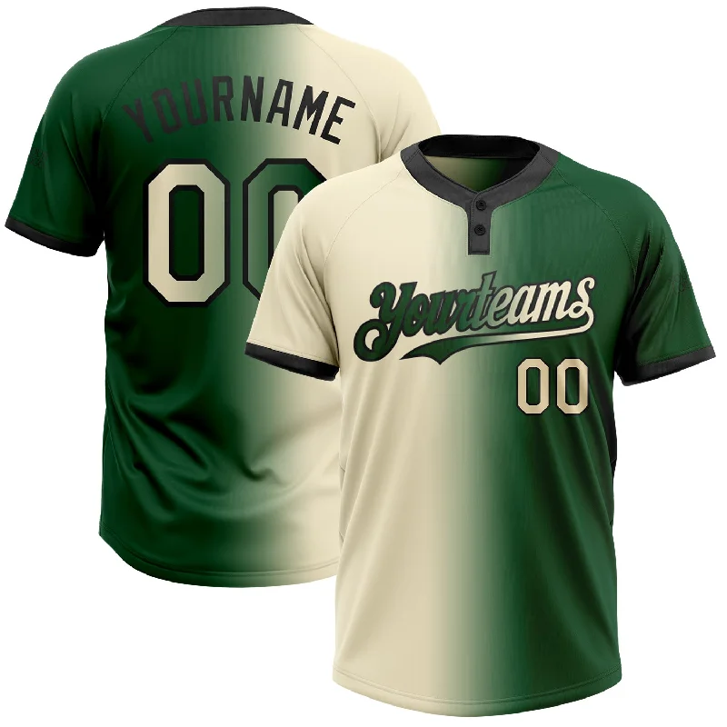 Comfortable Softball Jersey for Practice Sessions-Custom Green Cream-Black Gradient Fashion Two-Button Unisex Softball Jersey