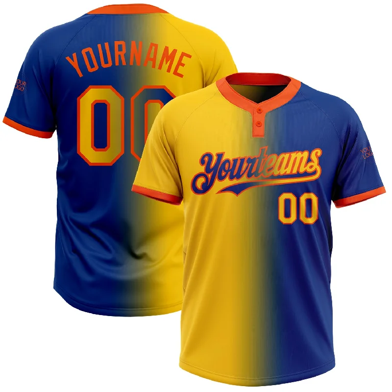 Stylish Softball Jersey for Gym Workouts-Custom Royal Yellow-Orange Gradient Fashion Two-Button Unisex Softball Jersey