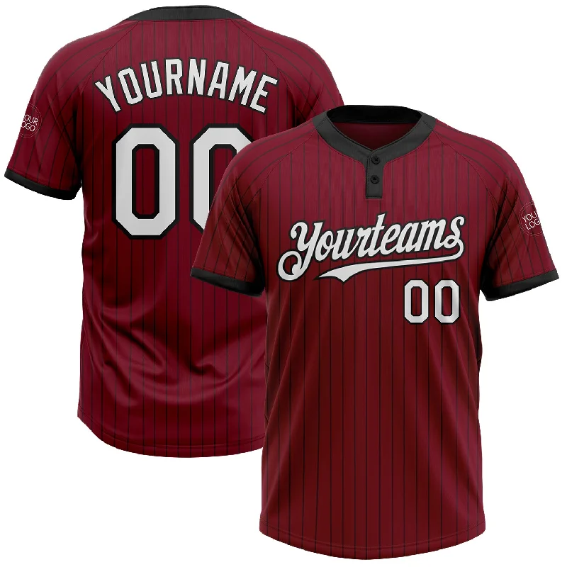 Custom Softball Jersey with Embroidered Logo-Custom Crimson Black Pinstripe White Two-Button Unisex Softball Jersey