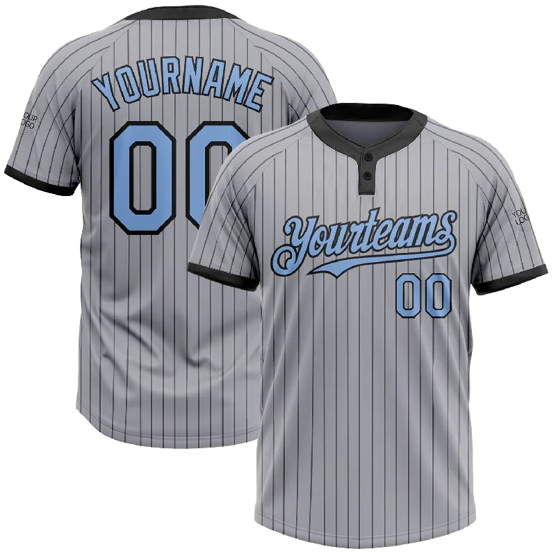 Stylish Softball Jersey for Gym Workouts-Custom Gray Black Pinstripe Light Blue Two-Button Unisex Softball Jersey