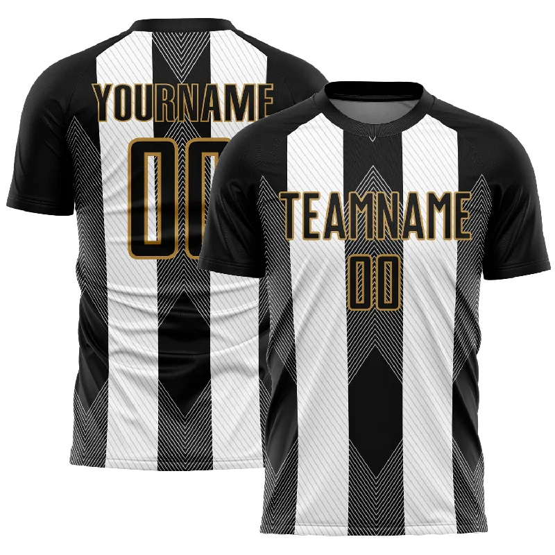 Custom Football Jersey for Team Players-Custom Black Old Gold-White Line Sublimation Soccer Uniform Jersey