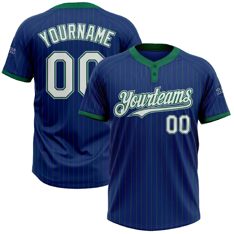 Stylish Softball Jersey for Fans and Players-Custom Royal Kelly Green Pinstripe White-Gray Two-Button Unisex Softball Jersey