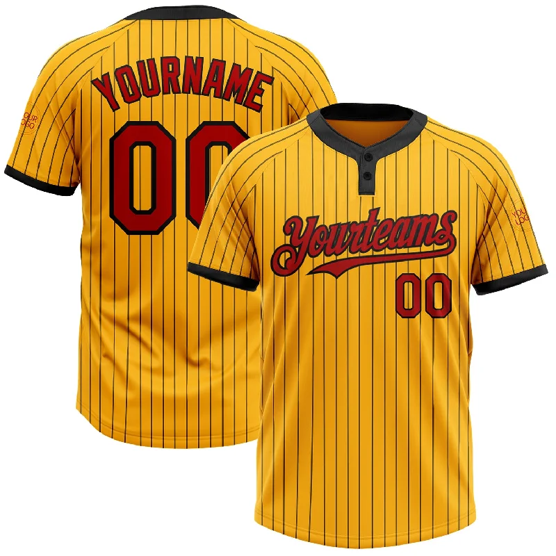 Lightweight Softball Jersey for Fast Movement-Custom Gold Black Pinstripe Red Two-Button Unisex Softball Jersey