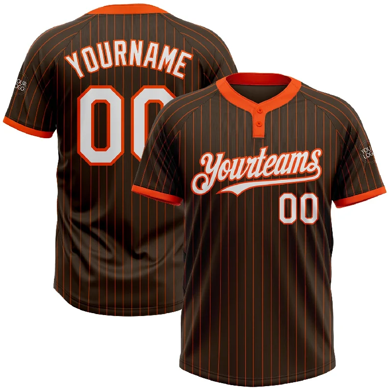 Softball Jersey for Family Sports Events-Custom Brown Orange Pinstripe White Two-Button Unisex Softball Jersey