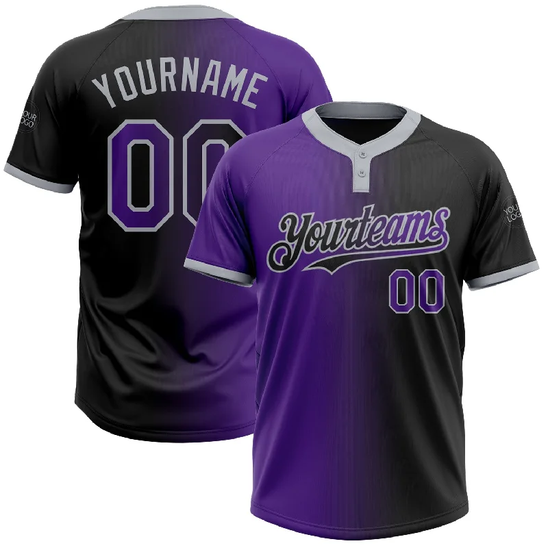 Professional Softball Jersey for League Play-Custom Black Purple-Gray Gradient Fashion Two-Button Unisex Softball Jersey