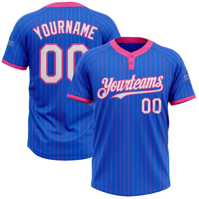 Street Style Softball Jersey for Trendy Looks-Custom Thunder Blue Pink Pinstripe White Two-Button Unisex Softball Jersey