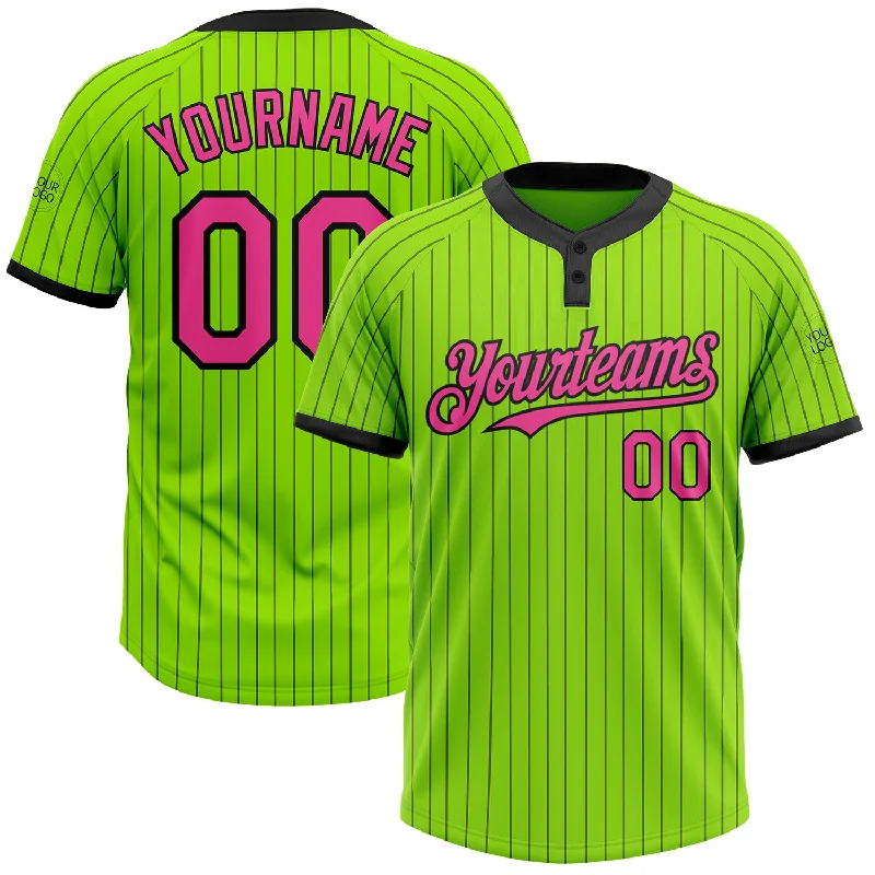 Classic Softball Jersey for Traditional Style-Custom Neon Green Black Pinstripe Pink Two-Button Unisex Softball Jersey