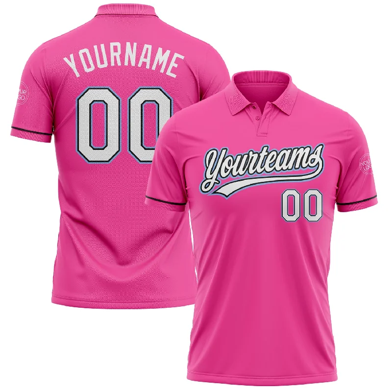 Golf Polo Shirt with Embroidered Name for Customization-Custom Pink White Black-Light Blue Performance Vapor Golf Polo Shirt