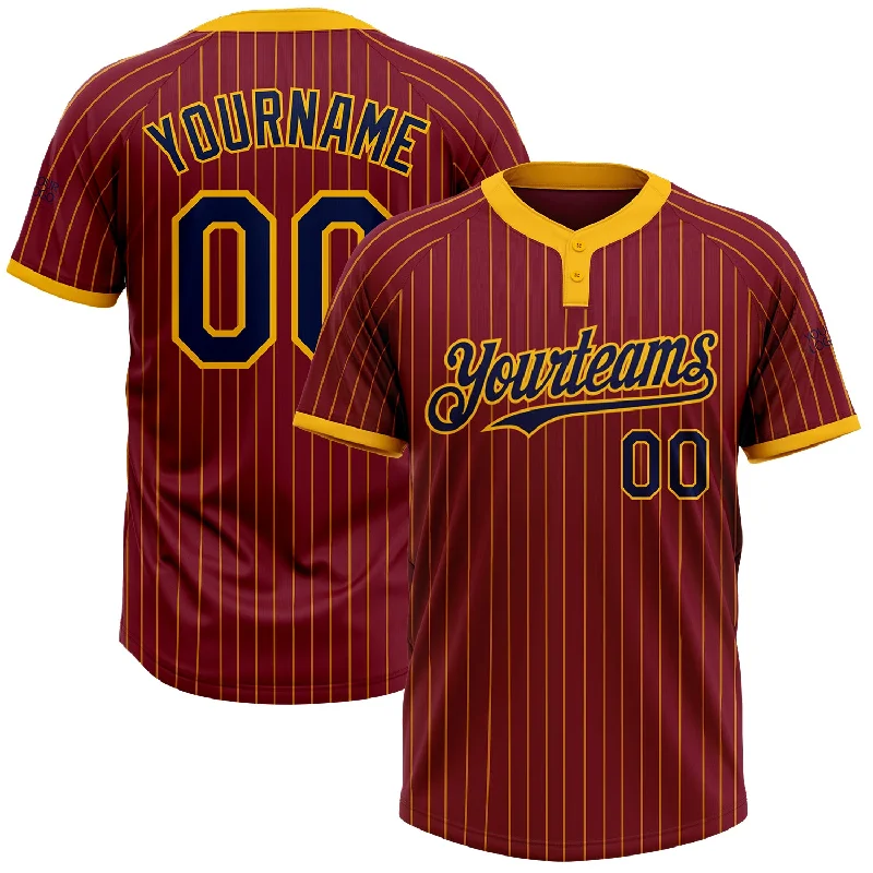 Team Softball Jersey for Group Sports-Custom Crimson Gold Pinstripe Navy Two-Button Unisex Softball Jersey