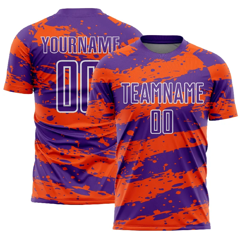 Breathable Football Jersey for Quick Movements-Custom Purple Orange-White Splash Sublimation Soccer Uniform Jersey