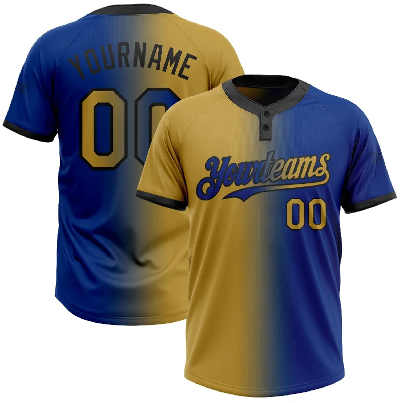 Custom Softball Jersey with Team and Player Name-Custom Royal Old Gold-Black Gradient Fashion Two-Button Unisex Softball Jersey