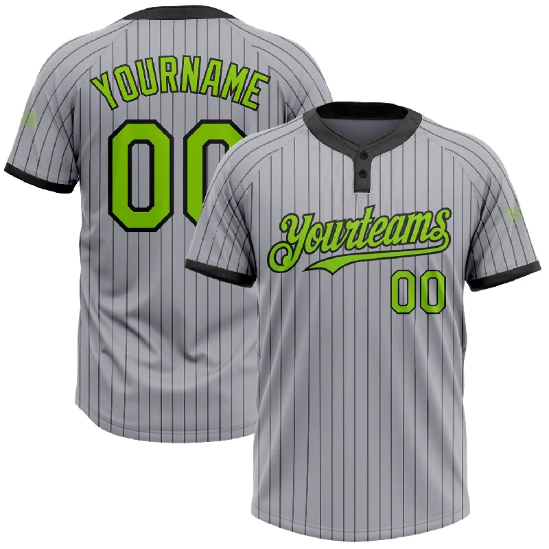 Classic Softball Jersey for Game Day-Custom Gray Black Pinstripe Neon Green Two-Button Unisex Softball Jersey