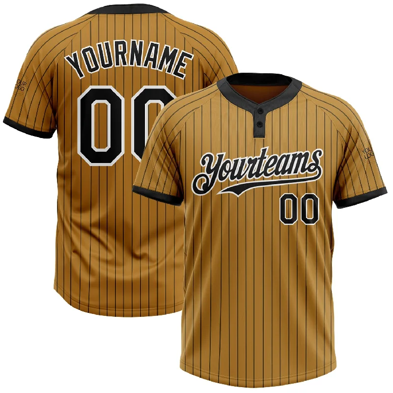 Softball Jersey with Custom Logo for Teams-Custom Old Gold Black Pinstripe White Two-Button Unisex Softball Jersey