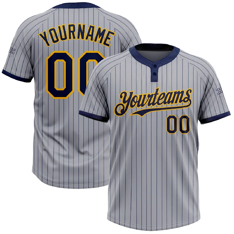 Trendy Softball Jersey for Sports Fashionistas-Custom Gray Navy Pinstripe Gold Two-Button Unisex Softball Jersey