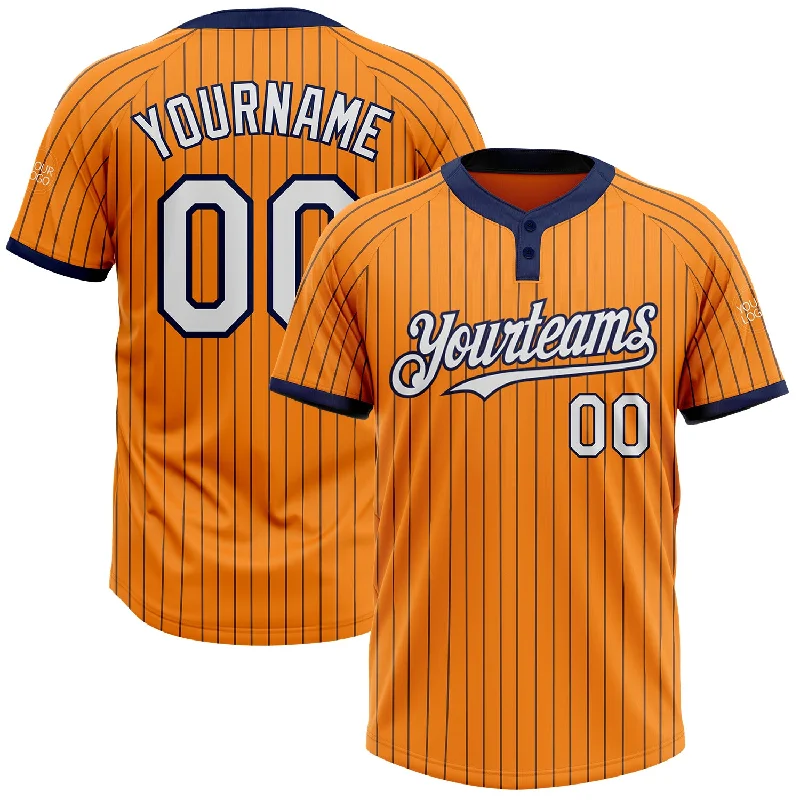 Premium Softball Jersey for Elite Players-Custom Bay Orange Navy Pinstripe White Two-Button Unisex Softball Jersey