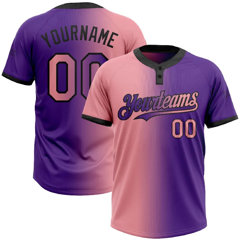 Custom Softball Jersey for Team Players-Custom Purple Medium Pink-Black Gradient Fashion Two-Button Unisex Softball Jersey