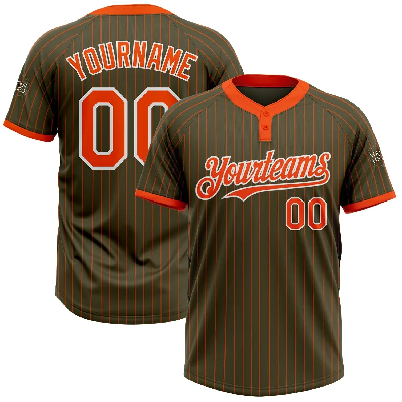 Stylish Softball Jersey for Fans and Players-Custom Olive Orange Pinstripe White Salute To Service Two-Button Unisex Softball Jersey