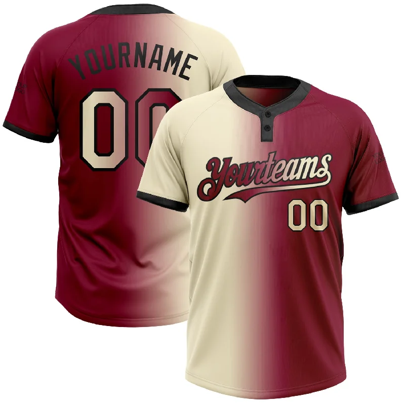 High-Performance Softball Jersey for Athletes-Custom Maroon Cream-Black Gradient Fashion Two-Button Unisex Softball Jersey