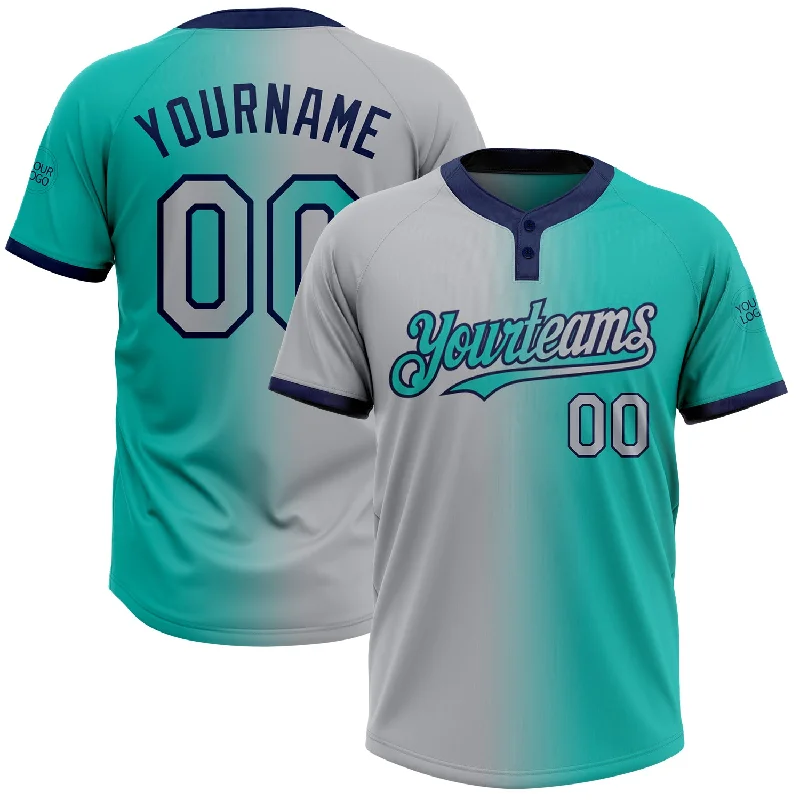 Vintage Softball Jersey for Classic Design Lovers-Custom Aqua Gray-Navy Gradient Fashion Two-Button Unisex Softball Jersey