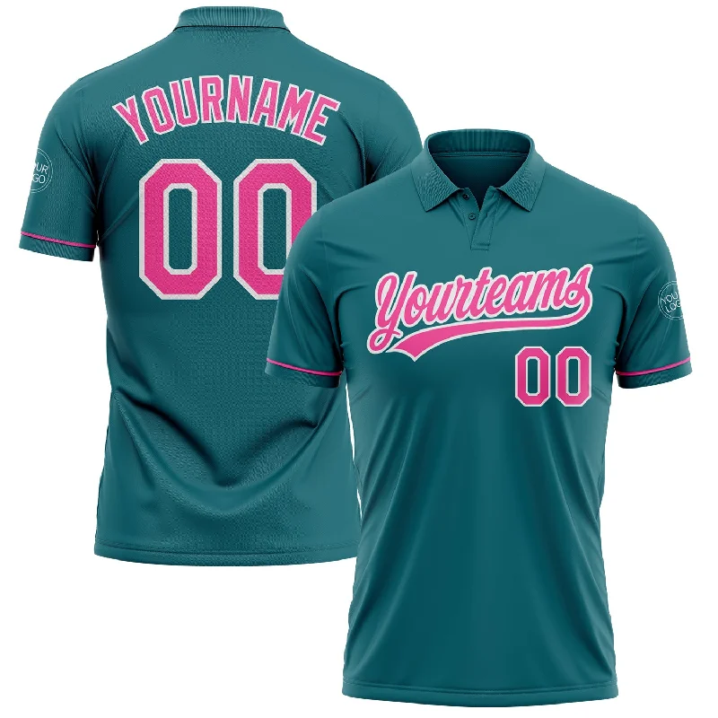 Golf Polo Shirt with Sublimated Designs for Unique Style-Custom Teal Pink-White Performance Vapor Golf Polo Shirt