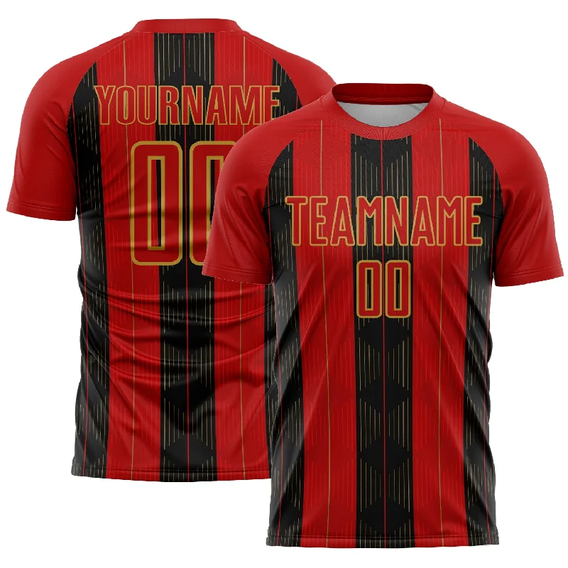 Classic Football Jersey for Traditional Style-Custom Red Old Gold-Black Line Sublimation Soccer Uniform Jersey