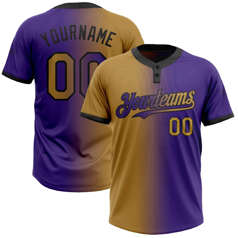 Comfortable Softball Jersey for All-Day Wear-Custom Purple Old Gold-Black Gradient Fashion Two-Button Unisex Softball Jersey