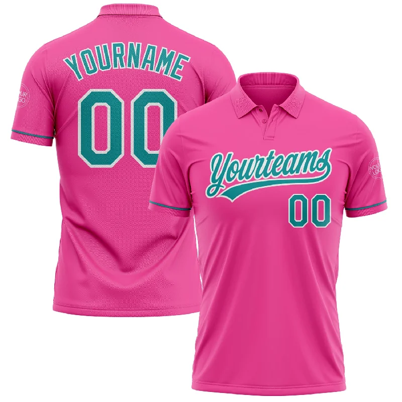 Lightweight Golf Polo Shirt for Outdoor Sports-Custom Pink Teal-White Performance Vapor Golf Polo Shirt