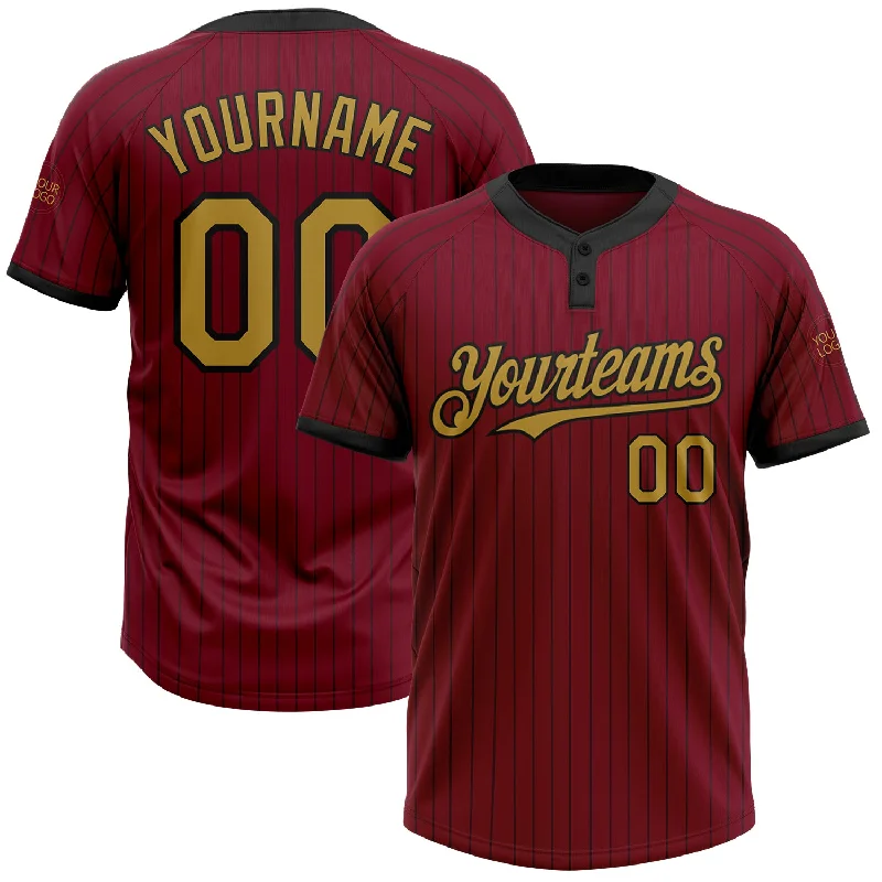 Performance Softball Jersey for High-Level Play-Custom Crimson Black Pinstripe Old Gold Two-Button Unisex Softball Jersey